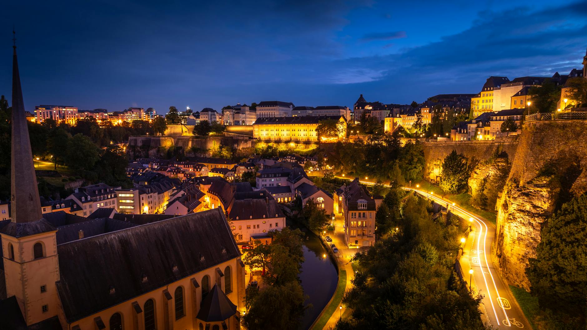 stunning blue hour cityscape of luxembourg at night